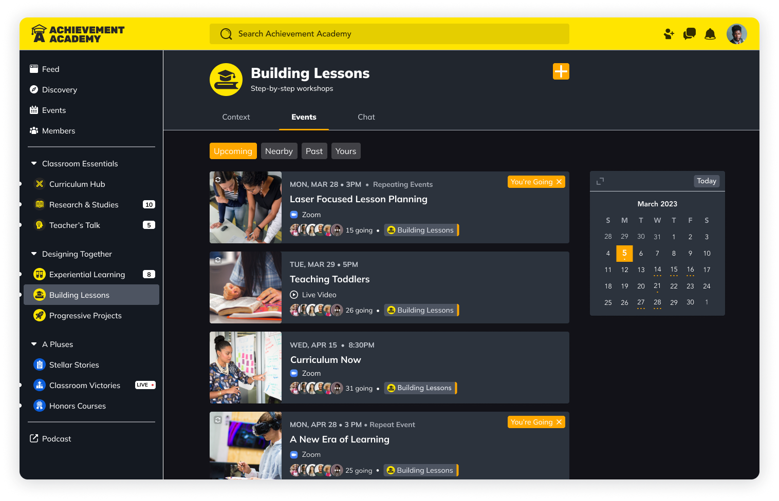 Mighty Networks - Graphics - Achievement Academy - Events