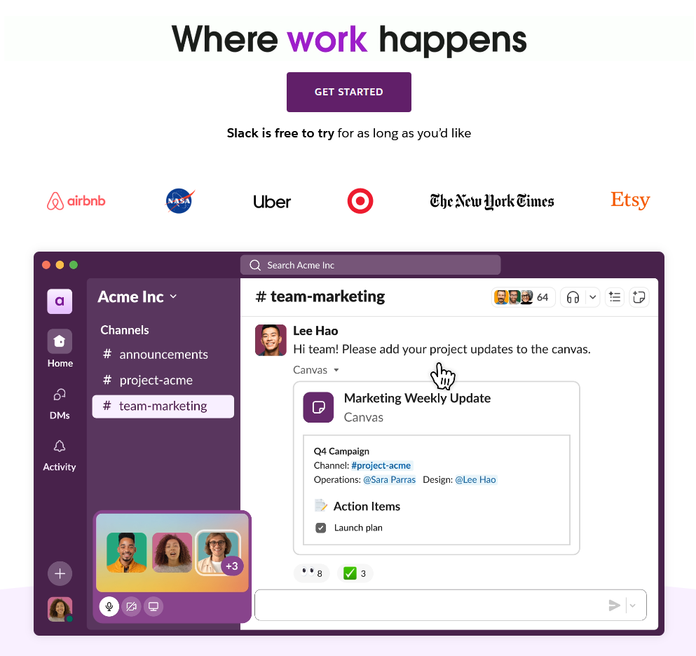 slack homepage